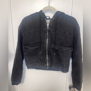 black waist length denim jacket